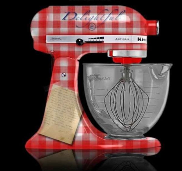 Red and white checkered custom painted kitchen aid mixer