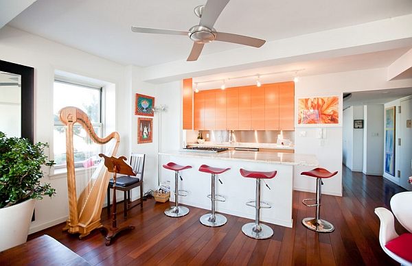 Funky orange kitchen cabinet