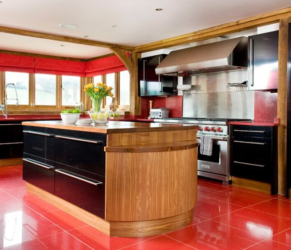 red flooring in kitchen